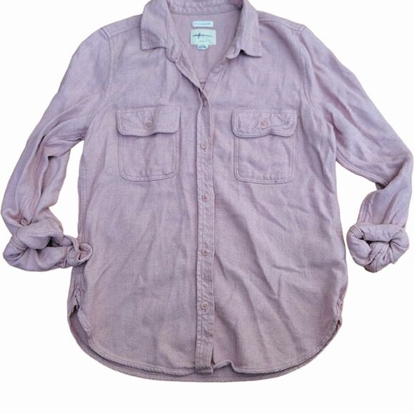 american eagle classic fit ahhmazingly soft long sleeve pink button up blouse - Picture 1 of 5